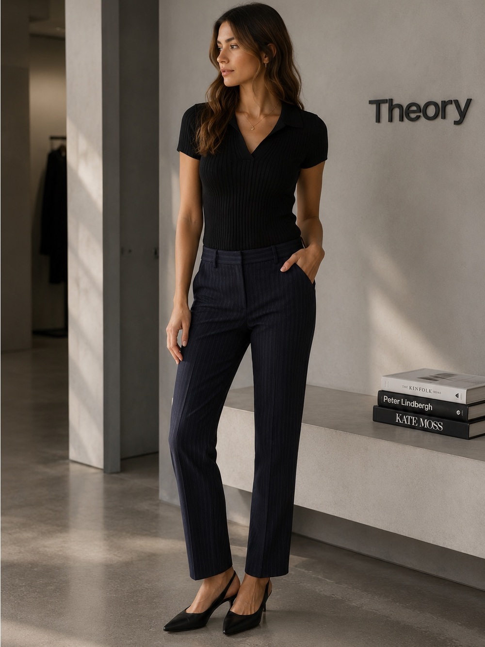 Theory Women's Tailor Trouser C Pale Stripe Knit Size 6 Viscose‎ Blend J0726211